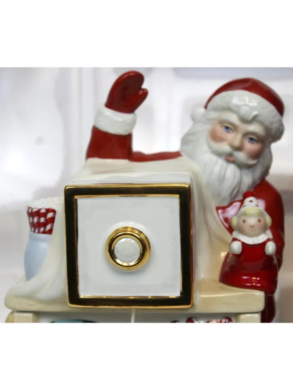 Lenox Santa Holiday Candy Cookie Jar Musical Photo Shot Ceramic Christmas Villag